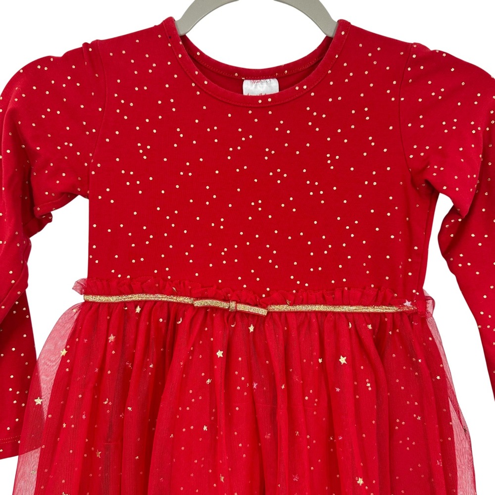 Hanna Andersson Girls Dress Red Gold Sparkle Stars Moons Long Sleeve Size US 6-7 - Picture 3 of 9